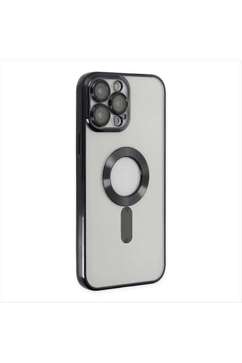 iPhone 12 Pro Max Lüx Magsaff Lazer Silikon Kılıf (Kamera Korumalı) - Siyah