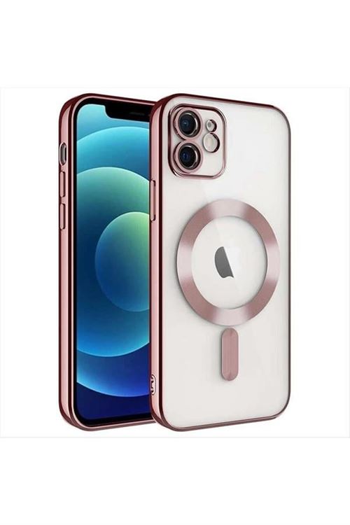 iPhone 12 Lüx Magsaff Lazer Silikon Kılıf (Kamera Korumalı) - Mavi