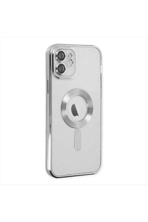 iPhone 12 Lüx Magsaff Lazer Silikon Kılıf (Kamera Korumalı) - Mor