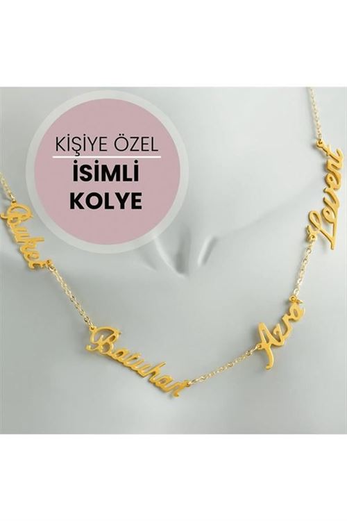 Kişiye Özel Dört İsim Yazılı Kolye - Sarı