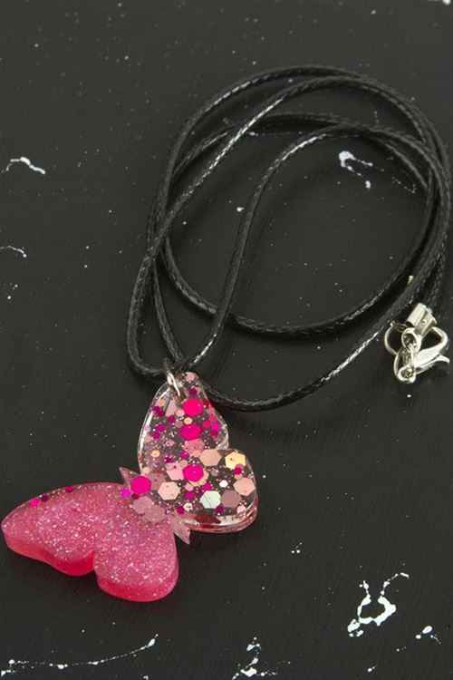 Kelebek Epoksi Kolye - Pembe