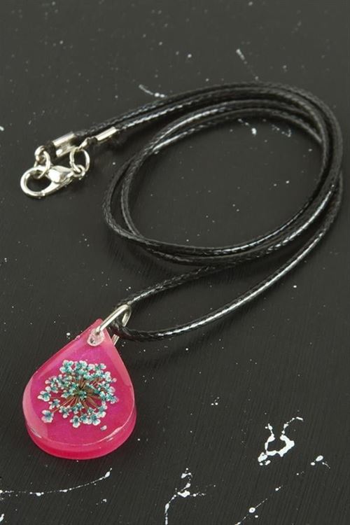 Sultan Çiçeği Damla Epoksi Kolye - Pembe