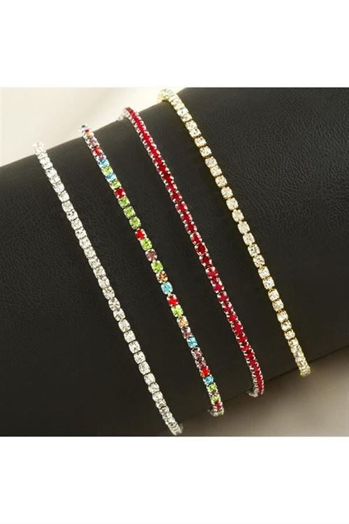 2 mm Minik Şerit Taşlı Suyolu Bileklik - Kırmızı