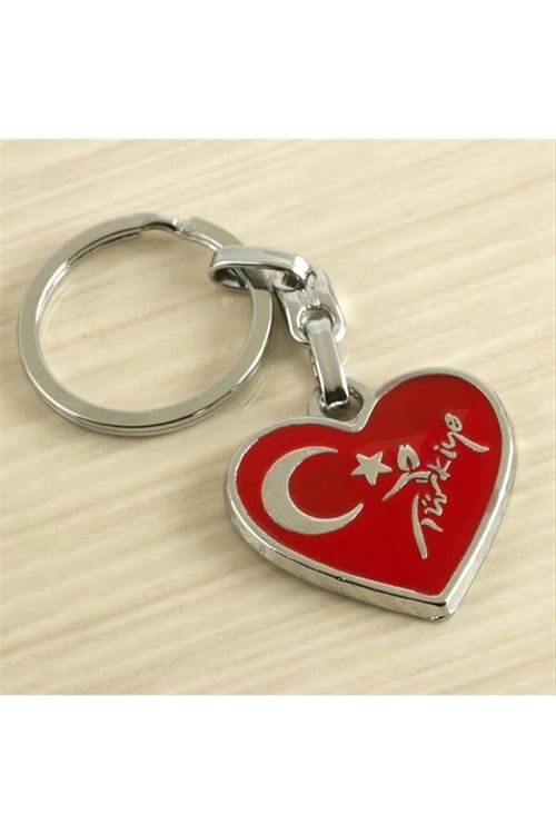 Kalp Ay Yıldız Metal Anahtarlık - Kırmızı