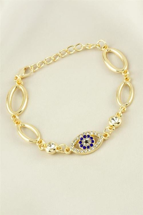 Oval Gözlü Taşlı Trend Bileklik - Sarı