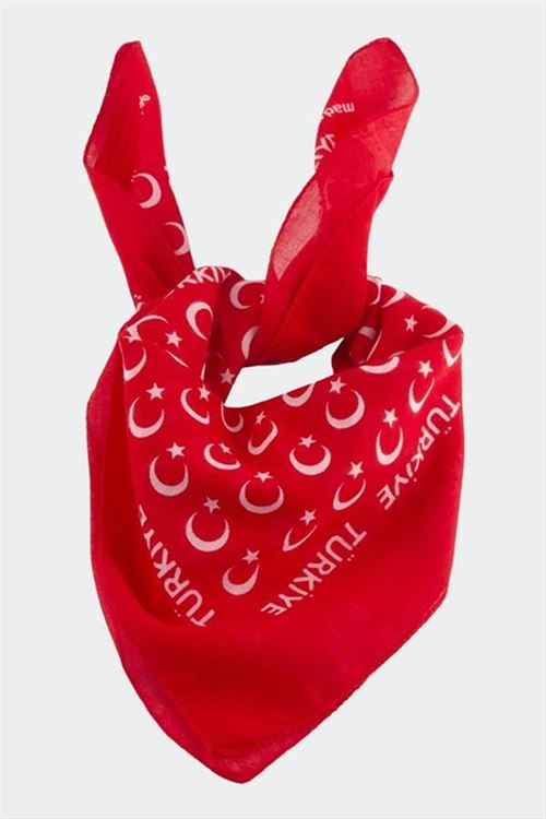 Ay Yıldız Desenli Bandana 50*50 - Kırmızı