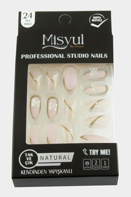 Misyul Taşlı Takma Tırnak 24 Adet - Açık Pembe