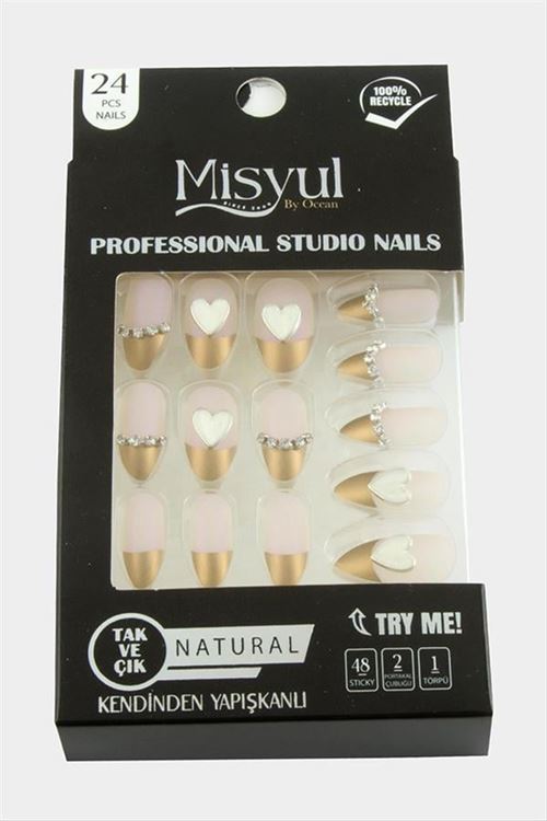 Misyul Taşlı Takma Tırnak 24 Adet - Açık Pembe