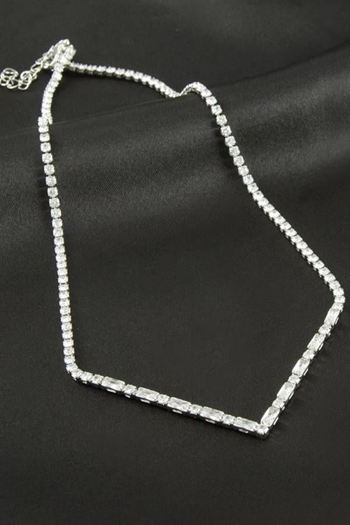 Üçgen Tamtur Zirkon Taşlı Lüks Kolye 2 mm - Gümüş Rengi