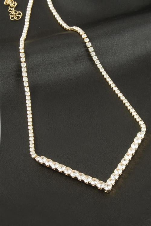 Üçgen Tamtur Zirkon Taşlı Lüks Kolye 4 mm - Sarı