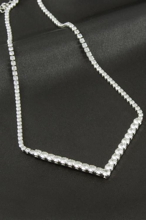 Üçgen Tamtur Zirkon Taşlı Lüks Kolye 4 mm - Gümüş Rengi