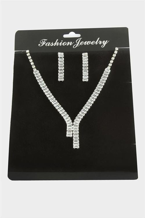 Tamtur Baget Zirkon Taşlı Lüks Set Kolye 7 mm - Gümüş Rengi