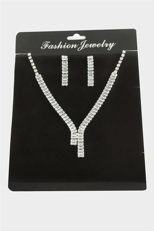 Tamtur Baget Zirkon Taşlı Lüks Set Kolye 7 mm - Gümüş Rengi