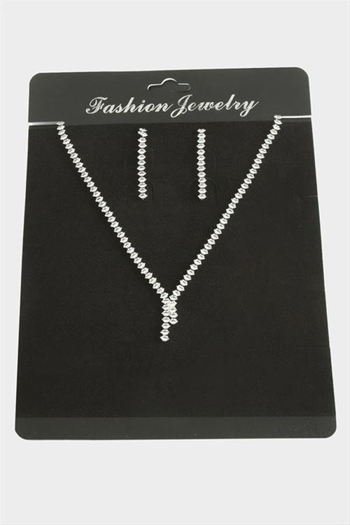 Tamtur Zirkon Taşlı Lüks Set Kolye 4 mm - Gümüş Rengi