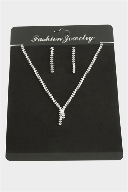 Tamtur Zirkon Taşlı Lüks Set Kolye 4 mm - Gümüş Rengi