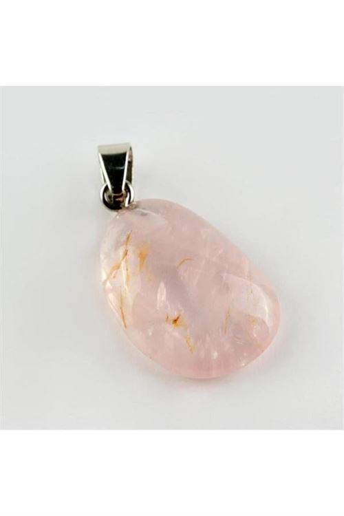 Pembe Kuvars Doğaltaş Kolye Ucu - Pembe