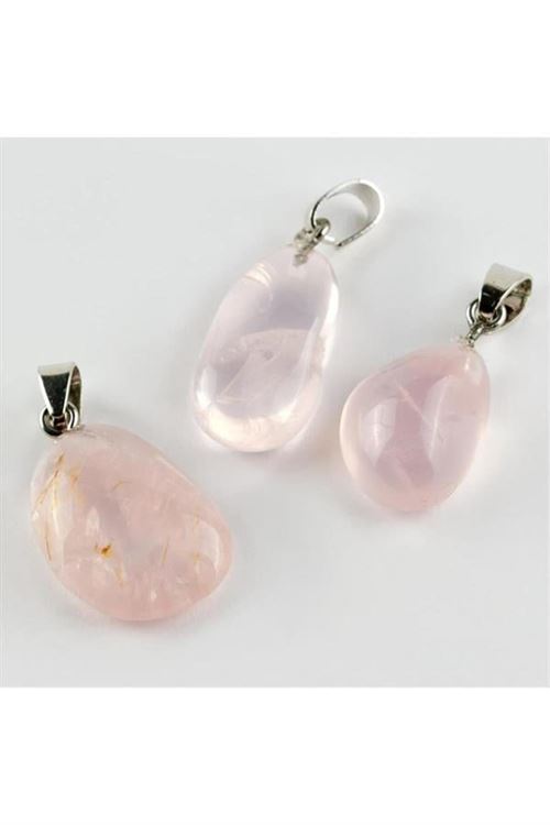 Pembe Kuvars Doğaltaş Kolye Ucu - Pembe