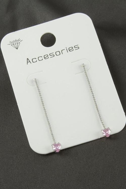 Kalp Suyolu Taşlı Küpe - Pembe