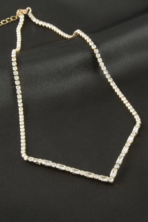Üçgen Tamtur Zirkon Taşlı Lüks Kolye 2 mm - Sarı