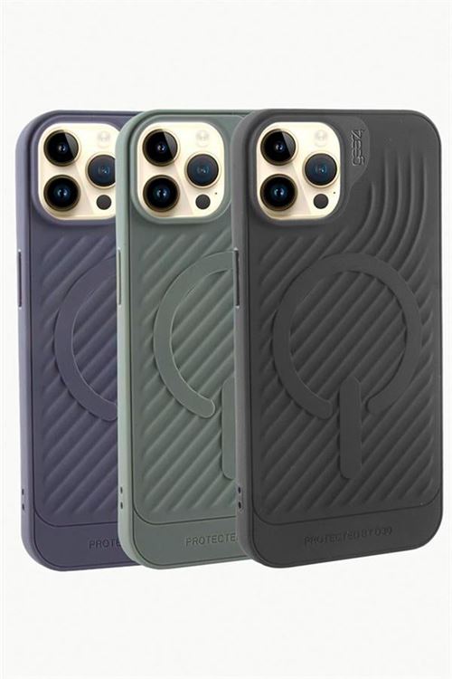 iPhone 14 Pro Max Lüx Magsaff Gear Silikon Kılıf - Gri