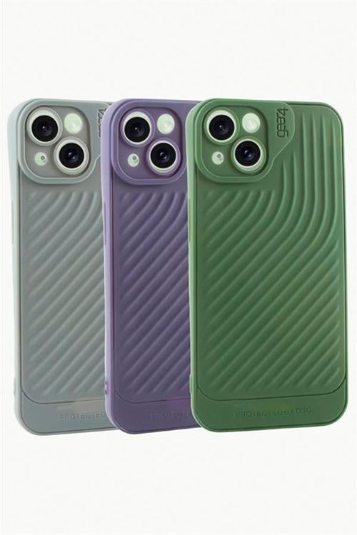 iPhone 15 6.1 Çizgili Lüx Gear Silikon Kılıf - Gri