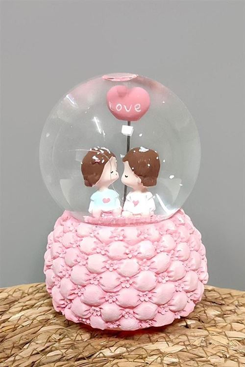 Balon Pilli Müzikli Işıklı Kar Küresi (Orta Boy) - Pembe