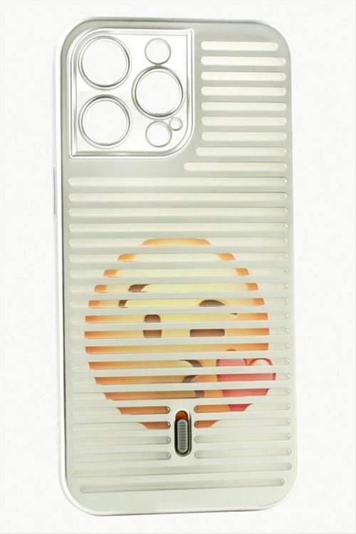 iPhone 14 Pro Max Desenli Lüx Silikon Kılıf - Açık Gri