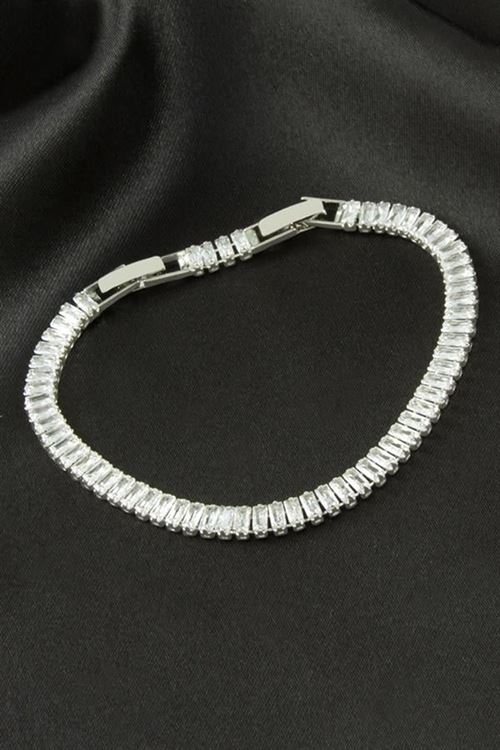 Baget Zirkon Taşlı Lüks Kararmaz Bileklik 5 mm - Gümüş Rengi