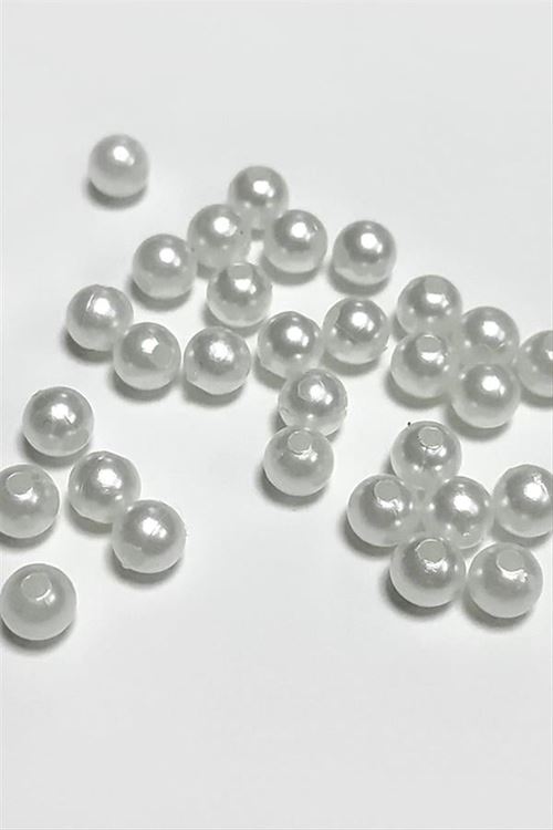 6 mm Delikli İnci Boncuk 500 Gram - Beyaz