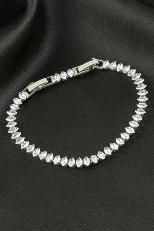 Oval Zirkon Taşlı Lüks Kararmaz Bileklik 5 mm - Gümüş Rengi