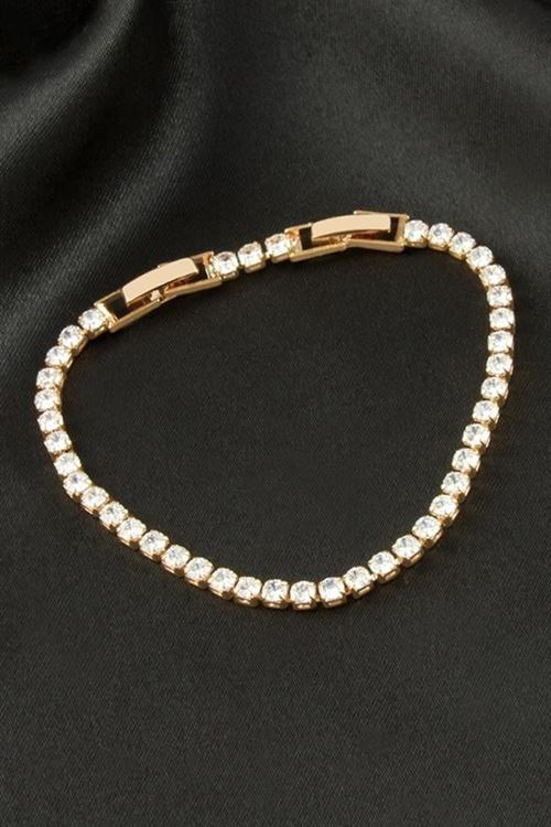 Yuvarlak Zirkon Taşlı Lüks Kararmaz Bileklik 3 mm - Sarı