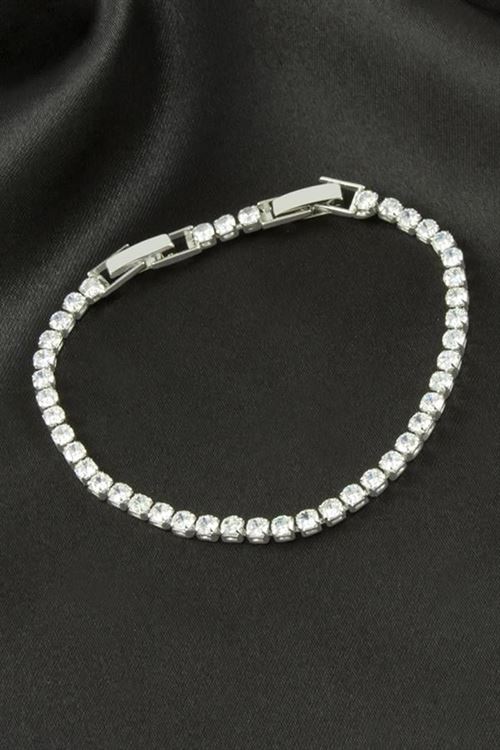 Yuvarlak Zirkon Taşlı Lüks Kararmaz Bileklik 3 mm - Gümüş Rengi