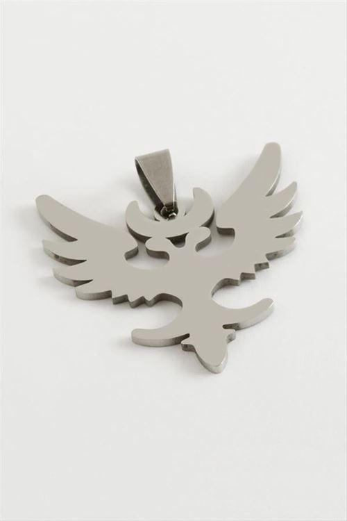 Çift Başlı Kartal Çelik Kolye Ucu 3,5 cm - Gümüş Rengi