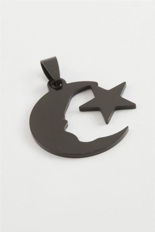 Ay Yıldız Çelik Kolye Ucu 3 cm - Siyah