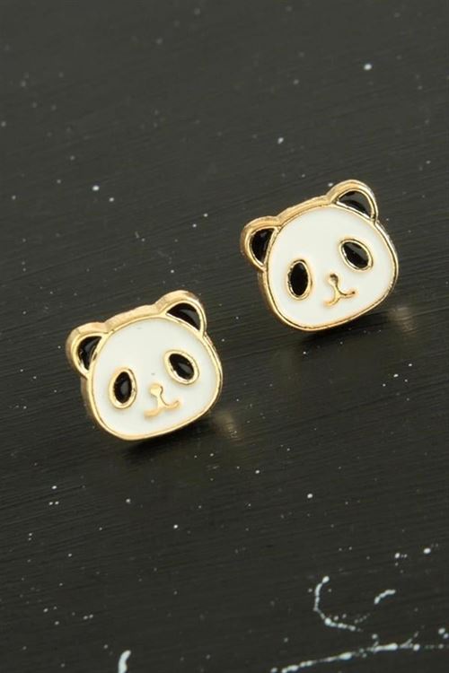 Panda Mineli Minik Küpe - Beyaz