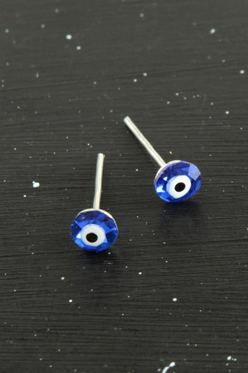 Kristal Taşlı Nazar Mineli Minik Küpe 0,4 mm - Mavi