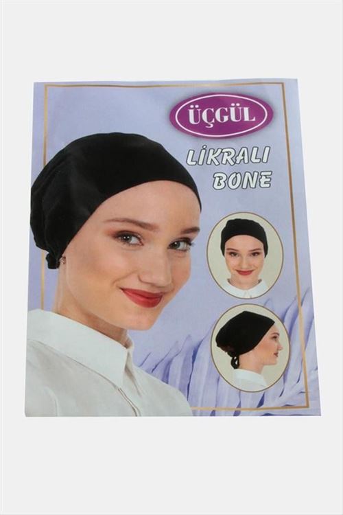 Likralı Bağlamalı Düz Bone - Siyah