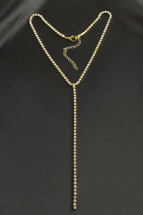 Şerit Taşlı Çelik Kolye 4 mm - Sarı