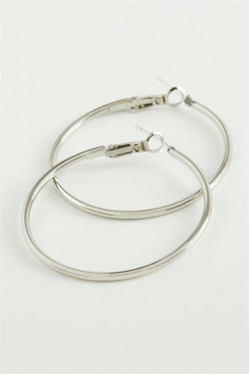 Metal Halka Küpe 4 cm - Gümüş Rengi