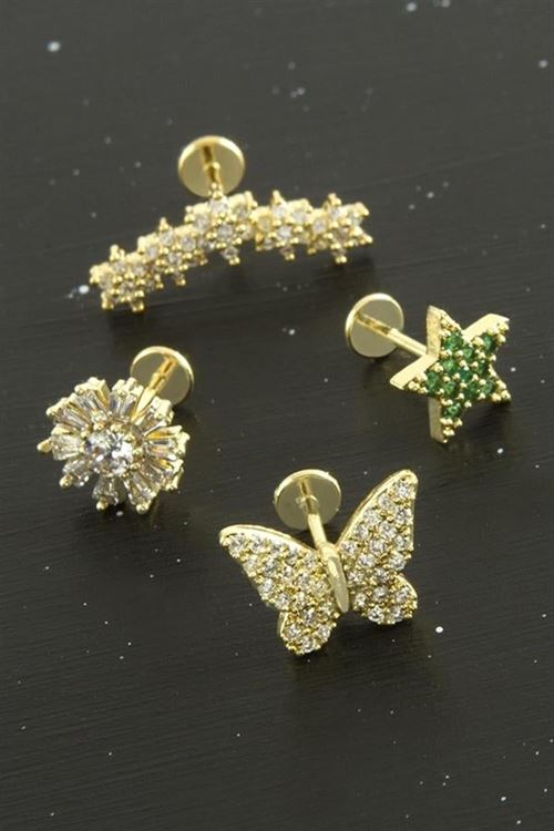Tragus Zirkon Taşlı  Piercing 1 Adet - Gümüş Rengi