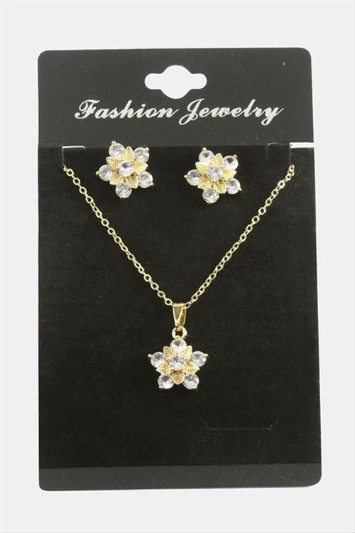 Çiçek Zirkon Taşlı Set Kolye - Gümüş Rengi