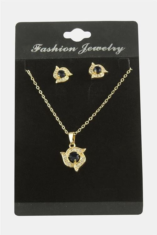 Çiçek Zirkon Taşlı Set Kolye - Yeşil