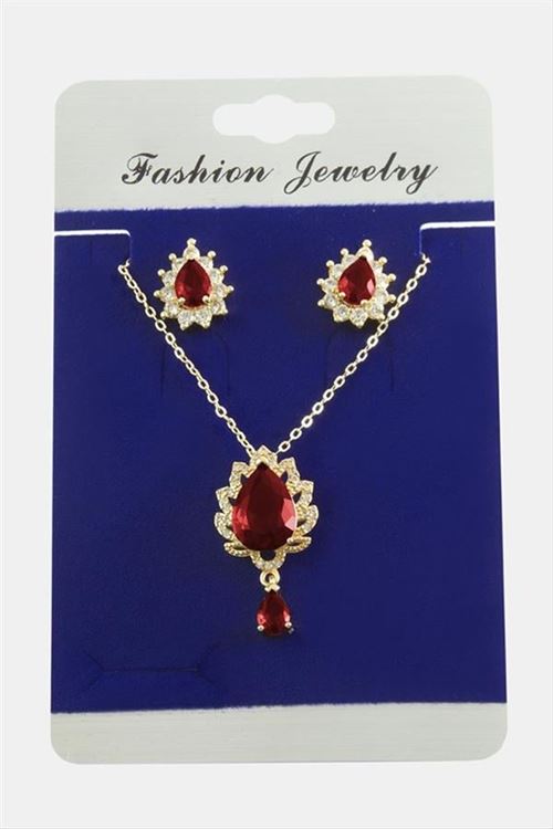 Oval Zirkon Taşlı Set Kolye - Karışık Renk 1