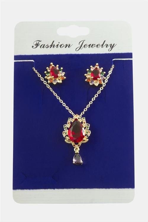 Oval Zirkon Taşlı Set Kolye - Karışık Renk 1