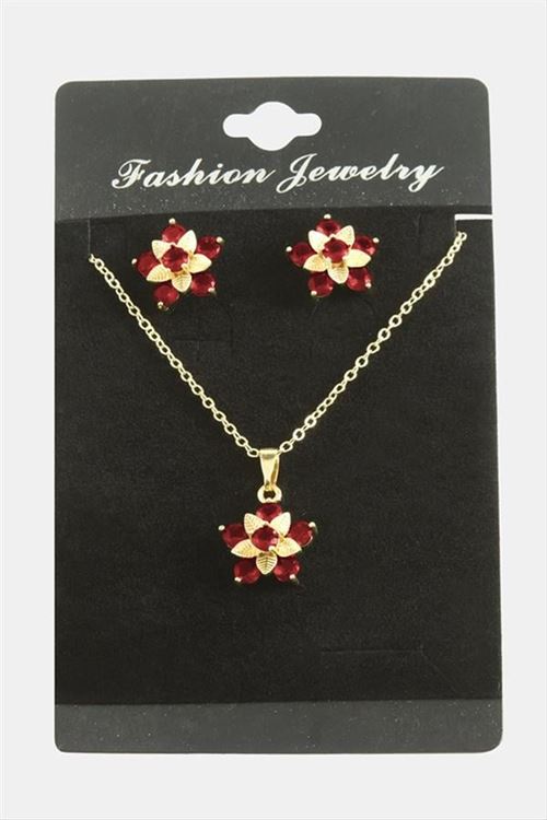 Çiçek Zirkon Taşlı Set Kolye - Siyah