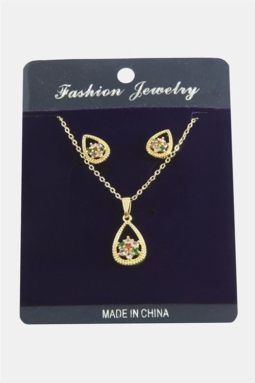 Oval Kartanesi Zirkon Taşlı Set Kolye - Karışık Renk 1