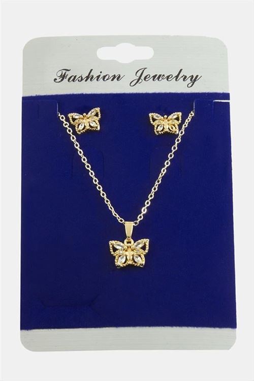 Kelebek Zirkon Taşlı Set Kolye - Gümüş Rengi
