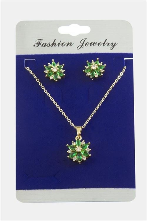 Kartanesi Zirkon Taşlı Set Kolye - Yeşil