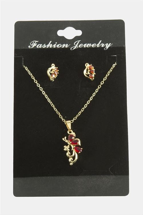 Yusufçuk Zirkon Taşlı Set Kolye - Kırmızı