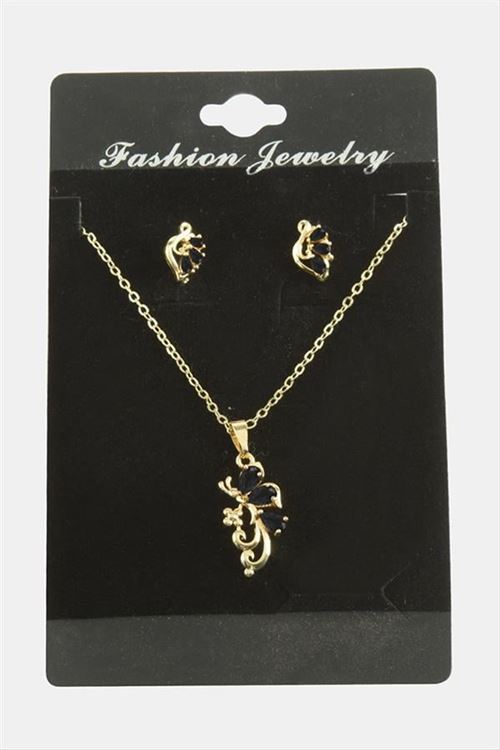 Yusufçuk Zirkon Taşlı Set Kolye - Siyah